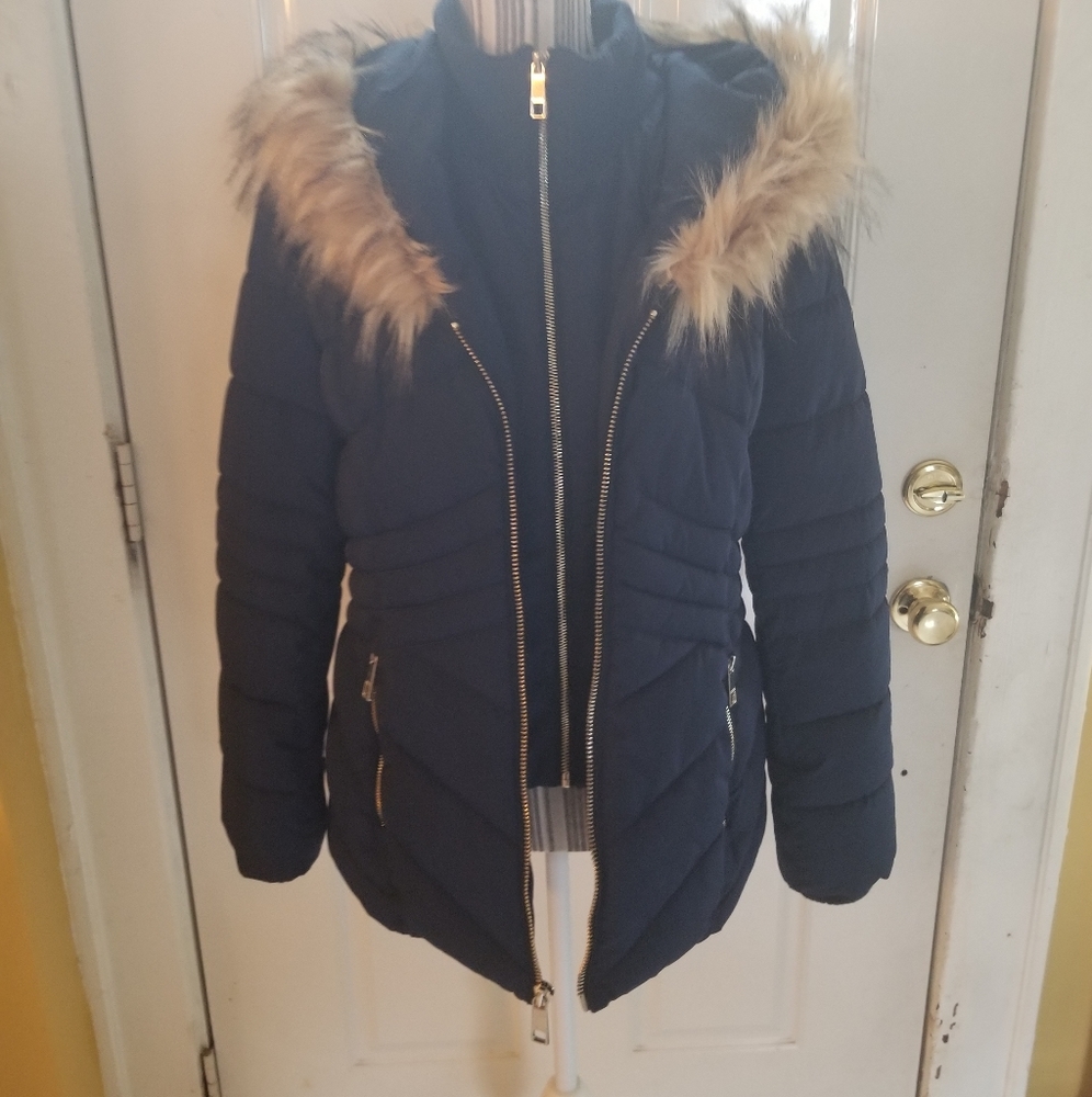 Guess womens indigo blue puffer coat size large